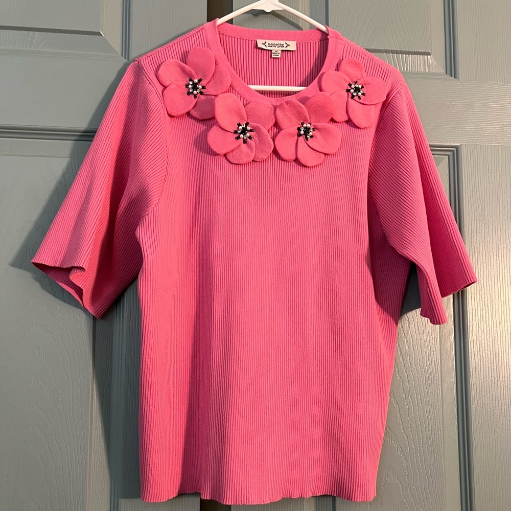 Nanette LePore Hot Pink Floral Embellished Blouse